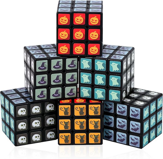 48 Pack Halloween Mini Cube Set, 1.18 Inch 3x3x3 Bulk Mini Cube Puzzles, Halloween Party Favors, Non-Candy Treats, Classroom Prizes, Goodie Bag Stuffers for Kids