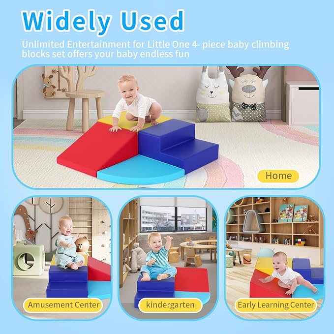 PayLessHere Climbing Toys for Toddlers 1-3 4-Piece Colorful Foam Blocks Play Set Indoor Baby Toys for Crawling & Sliding Soft Corner Climber for Babies Indoor Play for Homes, Schools