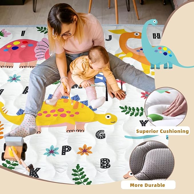 Baby Play Mats for Floor, 50x50 Playpen Mat Thick Soft Crawling Mat Non-Slip Cushioned Playmats for Baby Toddlers Infants Activity & Tummy Time, Foldable & Machine Washable Playmat (Dinosaur,50x50)