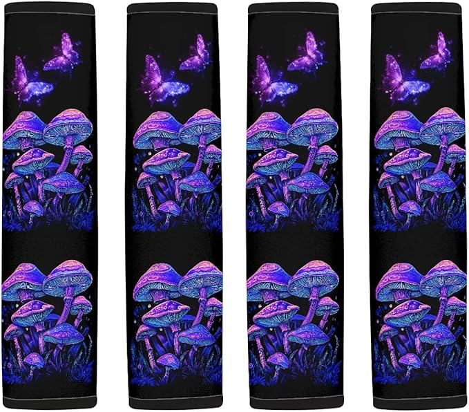 UNICEU Butterfly Hippie Mushroom Car Seat Belt Pads for Women 2 Piece Mushroom Car Accessory for Sedan SUV Truck Soft Comfort Seat Belt Shoulder Strap Covers