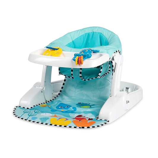 Baby Einstein Unisex Sea of Support 2 in 1 Sit Up Floor Seat with Soft Seat Pad, Store Tray, and Sea of Sensory Details, Multicolor