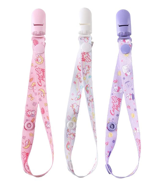 CutiePlusU Adult Size Pacifier Clips 3 Pack-Rabbits, Unicorns and Cats