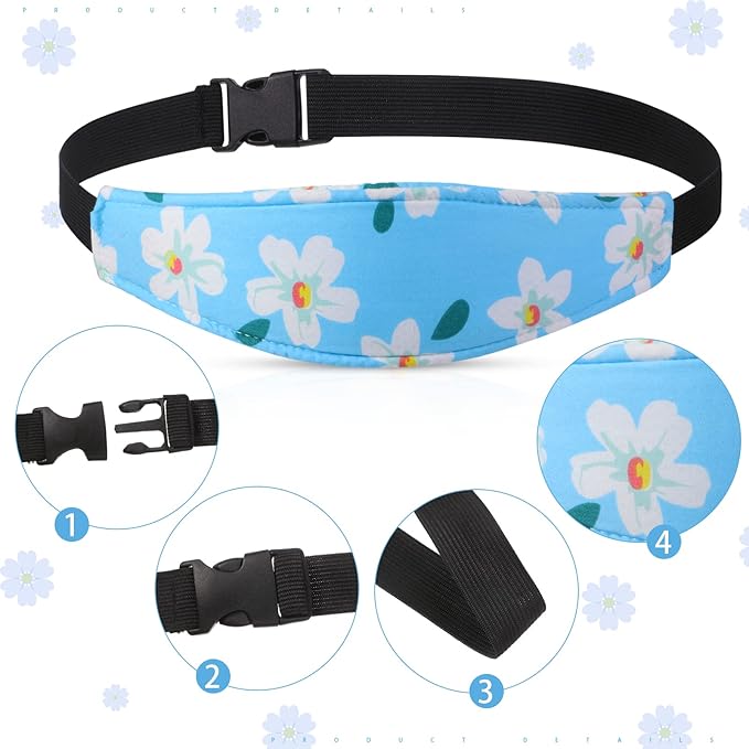 Hestya 2 Pieces Baby Car Seat Head Straps, Carseat Head Support for Toddler Holder Band Headrest, Stroller Sleeping Headrest Neck Relief for Kids Children Toddler Infant(Fresh Flower)