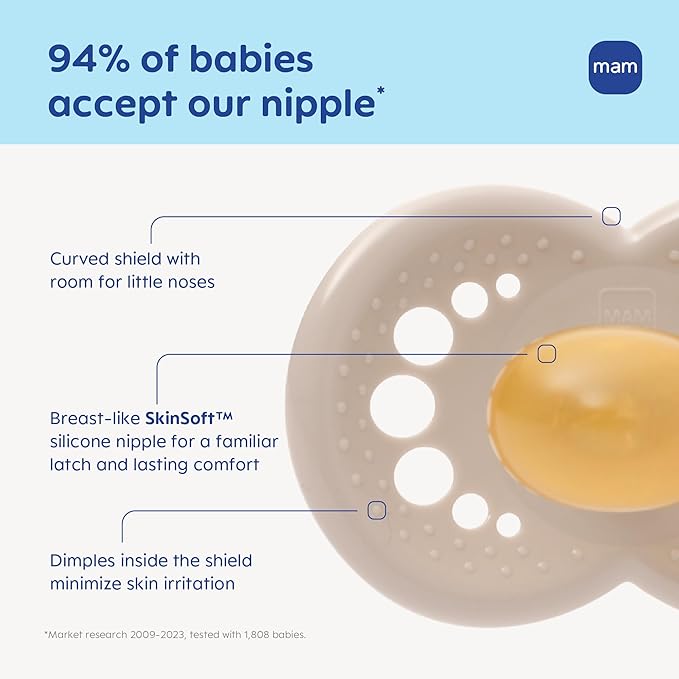 MAM Original Latex Baby Pacifier 6-16 Months, Binky for Newborn Babies, BPA-Free Skin Soft Silicone Nipple, Easy to Clean, Developed with Medical Experts, 2 Count, With Sterilizer Case, Made in Europe