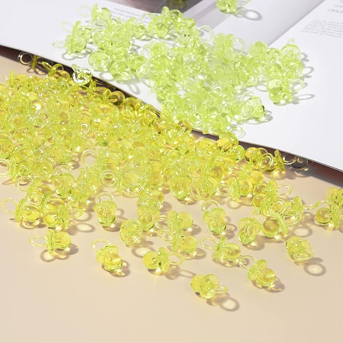 XINHUIDALSQ 150 Mini Acrylic Pacifiers for Baby Shower Girl Game, 0.86 Inch Bulk Chupones para Gender Reveal Party Favors Table Decoration (Yellow)