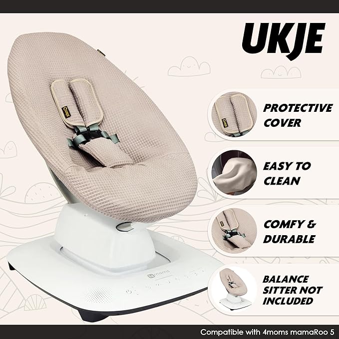 UKJE Protective Swing Cover Compatible with 4moms or MamaRoo 5, Multi-Motion Baby Swing, Baby Swing Liners, Baby Rocker Cover, Easy to Install, Easy to Wash, Handmade in Europe, Taupe