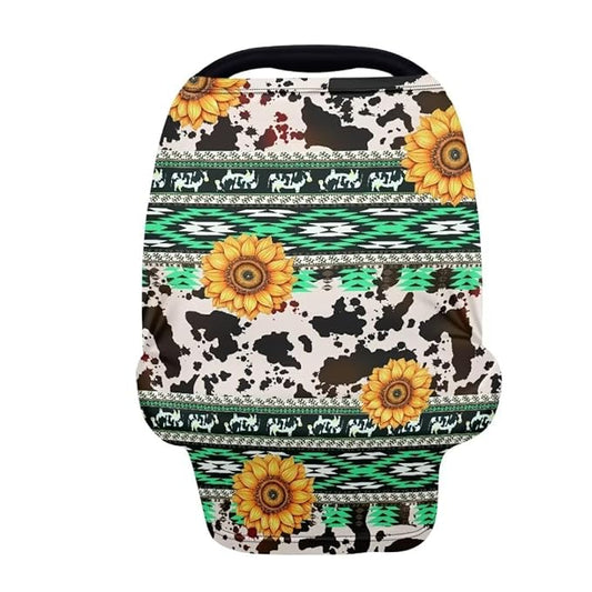 Coldinair Aztec Baby Car Seat Covers for Boys Girls Multi-use Cover Sunflower Baby Carseat Canopy Cow Print Nursing Cover for Breastfeeding
