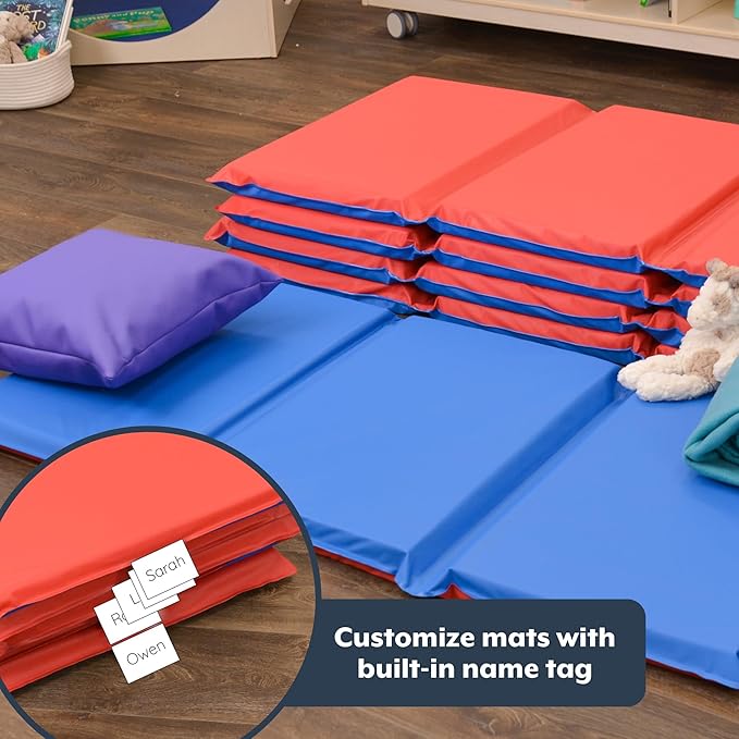 Children's Factory Nap Mats, 2 inch Thick Toddler Sleeping Mats for Preschools and Daycares, Comfortable and Soft 4 Section Folding Nap Pad