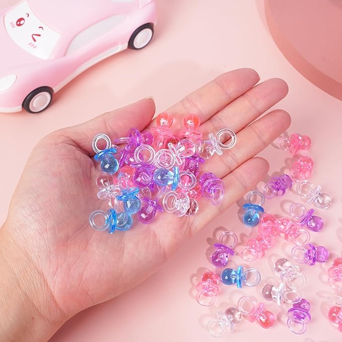200 Pieces 0.86 Inch Baby Pacifier Baby Shower Plastic Pacifier for Baby Shower Pacifier, Baby Shower Gender Show Party Decoration DIY Birthday Party Gift (Pink)