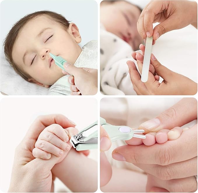 Baby Nail Clippers, 4-in-1 Safe Baby Nail Kit with Cute Case, Nail Clipper, Scissors, Tweezers, Nail File Set for Newborn, Infant, Toddler and Kids-Owl Green