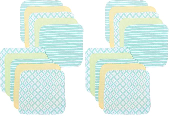 Spasilk Washcloth Wipes Set for Newborn Boys and Girls, Soft Terry Washcloth Set, Pack of 20, Green Diamonds