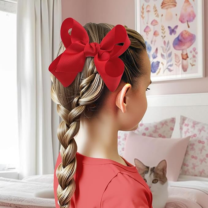 Baby Girl Bows 4th of July Accessories Hair Clips for Girls Patriotic Hair Bow Red Headband Ribbon Bowknot Alligator School Kids Girls Cheer Bow Red Favor Gift