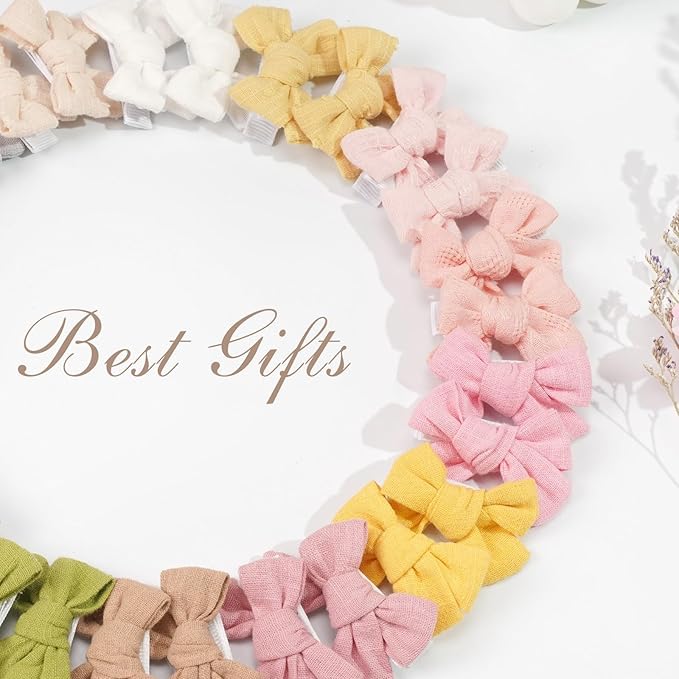 CÉLLOT 40 Pieces 2inch Girls Hair Bows Linen Fabric Bows Alligator Clips Hair Accessories for Baby Toddlers and Infants（20 Pairs Mini Bow）