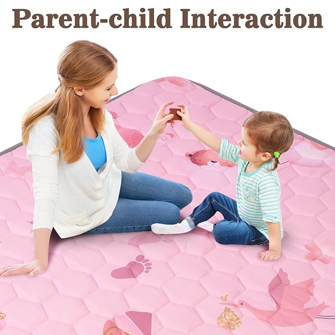 Baby Mat for Floor, 50 x 50 Play Mat for Playpen, Thicken Soft Padding Infant Play Mat, Non-Slip Cushioned Baby Floor Play Mat, Machine Washable Baby Crawling Mat (Pink World)