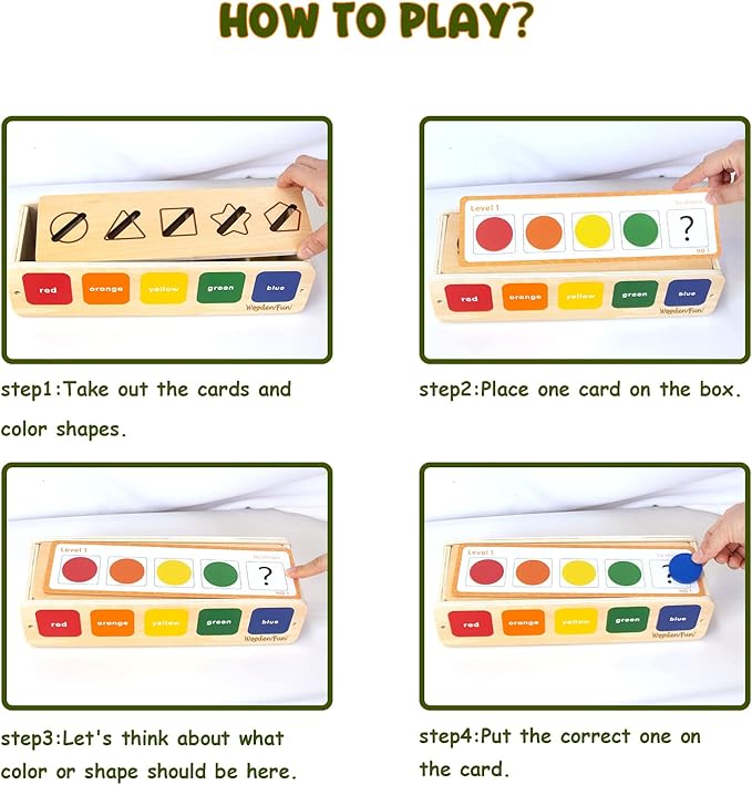 WOODENFUN Color Shape Sorting Toy for Toddler, Wooden Montessori Shape Sorter Color Matching Box Game, Learning Sensory Toys Gift for Boy Girl 3 Year Old