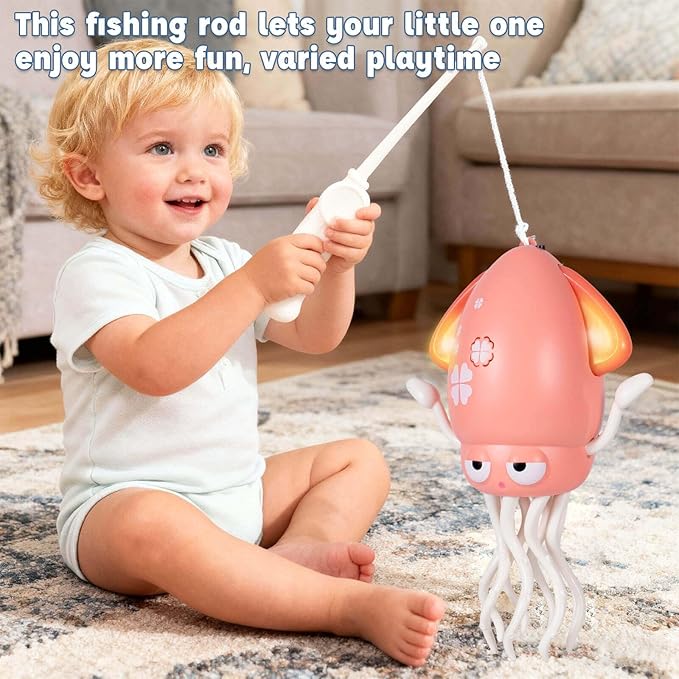Dancing Octopus Baby Toy - Electric Crawling Octopus Tummy Time Toy - USB Rechargeable Dancing Musical Squid Toys with Lights, Birthday Gifts for 3 4 5 6 Year Old Boys Girls, Funny Desk Decor (Pink)