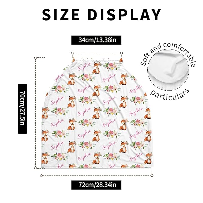 Personalized Baby Car Seat Cover Stroller Canopy: Custom Name Newborn Baby Girl Elastic Fox Nursing Cover for Moms First Birthday Gift Pink Flowers(one Size)