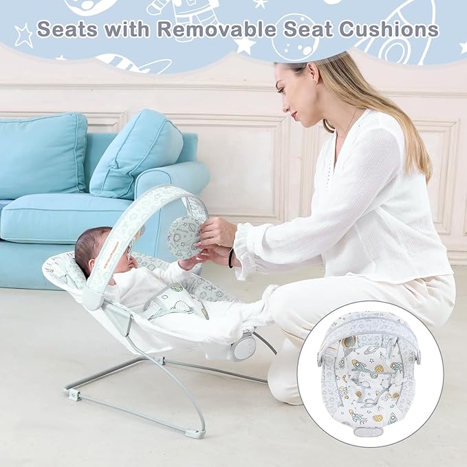 Baby Bouncer, Infants Bouncy Seat with Music and Vibrations,Portable Baby Rocker for Newborns Indoor Outdoor Use 0-6 Months Up to 20 lbs