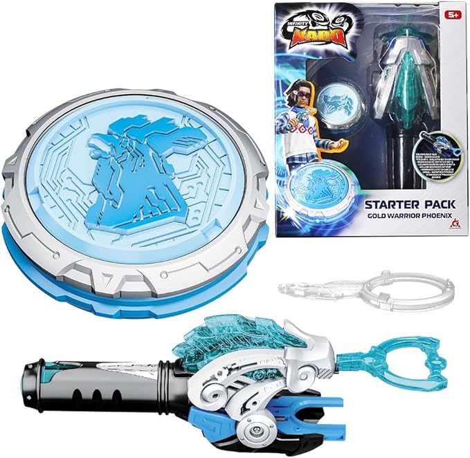 Infinity Nado Spinning Top for Children Metal Toy Boys, Battle Tops Spinning Top Launcher Toy Boys, Spinning Tops Boys from 5 6 7 8 9 10 11 12 Years, Starter Pack Gold Warrior Phoenix