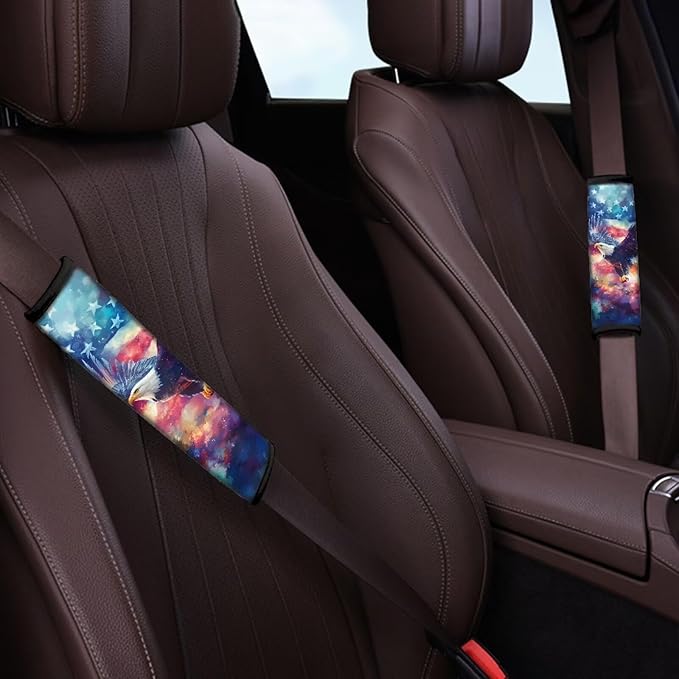 AFPANQZ USA Eagle Flag Car Seat Belt Pads Covers Harness Vehicle for Adults Kids 1 Pair/Set Safety Seatbelt Cushion Pad Cute Shoulder Straps Pads for Bags