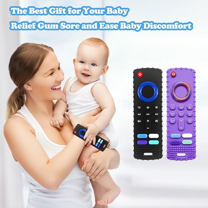 ROBBEAR Baby Teething Toys, Soft Silicone Teethers for Babies 3 6 12 18 Months, Fire Stick TV Remote Control Shape Infant Chew Toys for Boys and Girls, Baby Teething Relief, BPA Free (FTV-Black)