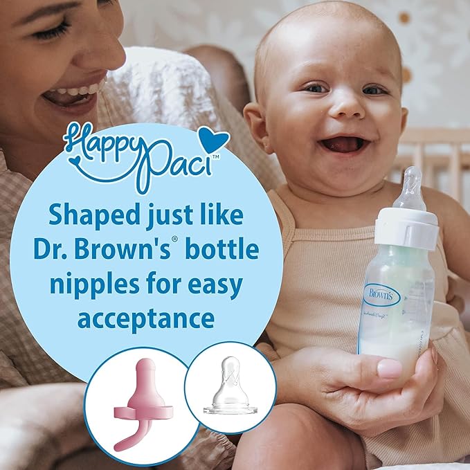 Dr. Brown's HappyPaci 100% Silicone Pacifier 0-6m, BPA Free, White, Pink, Light Pink, 3 Pack and Pacifier and Bottle Wipes, 40 Count