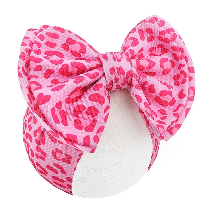 YanJie 7'' Bows for Baby Girl Pink Leopard Print Headbands for Girls Hot Pink Bow Toddler Hair Accessories Newborn Infant Baby Headband