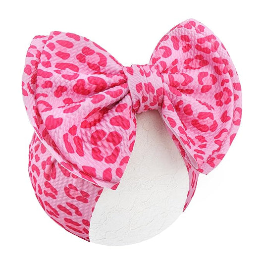 YanJie 7'' Bows for Baby Girl Pink Leopard Print Headbands for Girls Hot Pink Bow Toddler Hair Accessories Newborn Infant Baby Headband