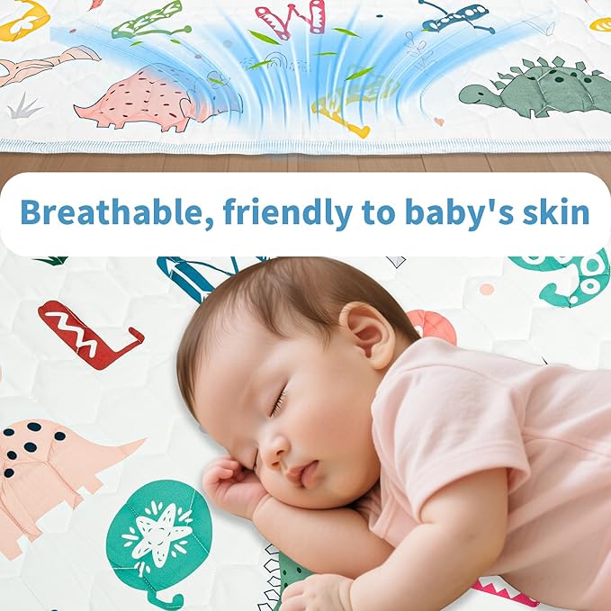 Baby Mat for Floor, Gentle Monster 50x50 Cushioning Padded Baby Playpen Mat, Non-Slip and Machine Washable Crawling Mat for Infants, Babies, Toddlers to Play and Learn Dinosaur Design