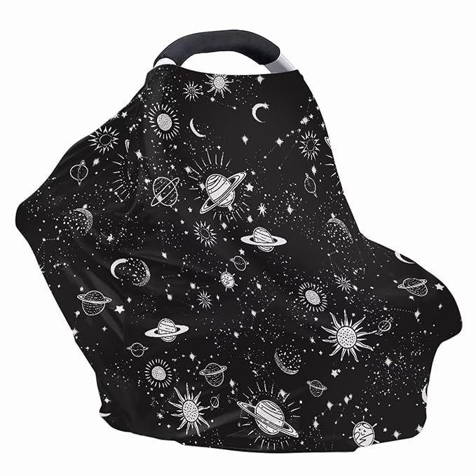 Biyejit Galaxy Planets Multi-use Baby Car Seat Cover, Breathable Nursing Cover, High Stretchy Infant Carseat Canopy, Stroller Cover, Car Seat Covers for Baies, Boys & Girls