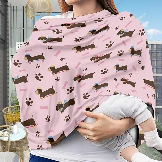 AFPANQZ Dog Paw Dachshund Nursing Cover Breastfeeding Covers Stretchy Babies Car Seat Cover Gender Neutral Soft Breathable Infant Carseat Canopy Shopping Cart Stroller Canopy for Baby