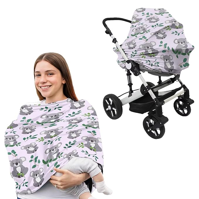 Koala Carseat Canopy for Babies Fits Most Strollers & Baby Car Seats Soft Stretchy Safely Breastfeeding Pillow Cover Baby Essentials Eucalyptus Leaves