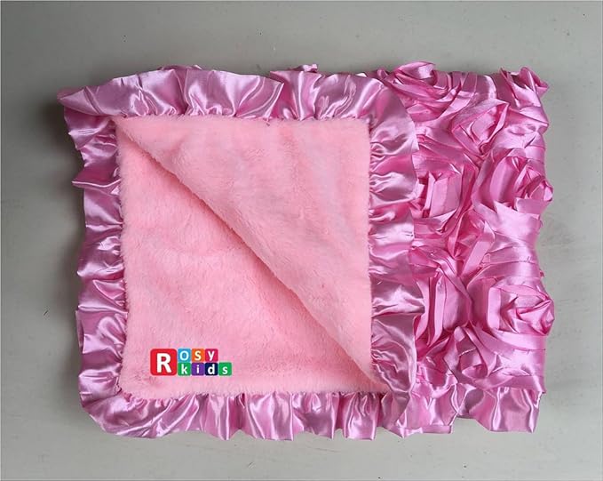 Rosy Kids Soft Baby Blanket, Outdoor Kit Standard Size for Baby Girl and Baby Boy, Baby Pink 3D Rosette Baby Pink Velvet