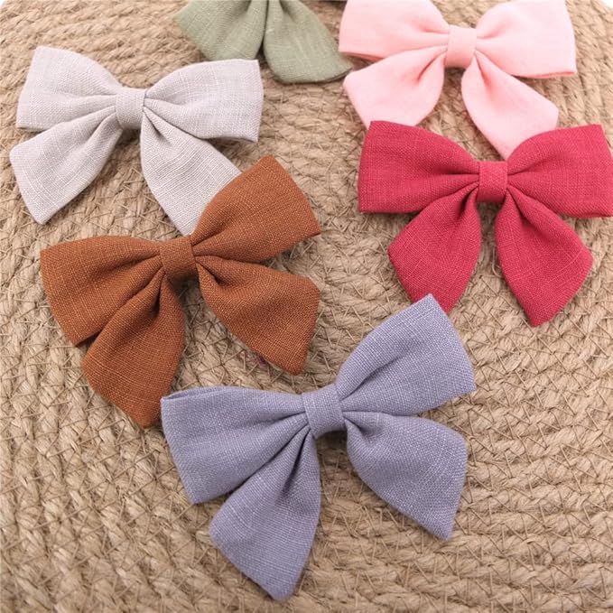 12 PCS Linen Bow Hair Clips for Baby Girls Hair Bows Alligator Clips Accessories Infants Toddler Kids Hairgrips (Linen 3.2'' Sailor Bow)