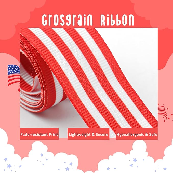 YanJie 4'' 4th of July Bow 2pcs Hair Clips American Flag Hairgrips Girls Patriotic Barrette Red Blue Hair Clips Independence Day Hair Accessories