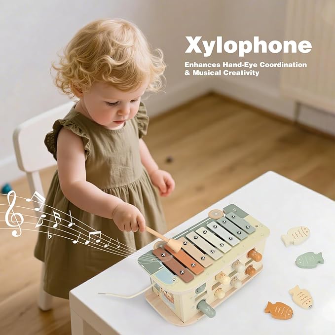 Vanplay Montessori Toys for 1 Year Old - Wooden Hammering Pounding Toys for One Year Old Girls Boy Gifts, 7 in 1 Learning Activities for Baby First Christmas Birthday Gifts for Toddlers 1-3-2-4
