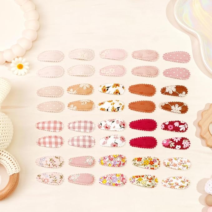 CÉLLOT 42Pcs Baby Hair Clips, Infant Girl Hair Accessories, 1.5" Mini Hair Clips, Printed Anti-Slip Snap Barrettes, Waterdrop Design Hairpins, Toddler Girl Hair Accessories（A）