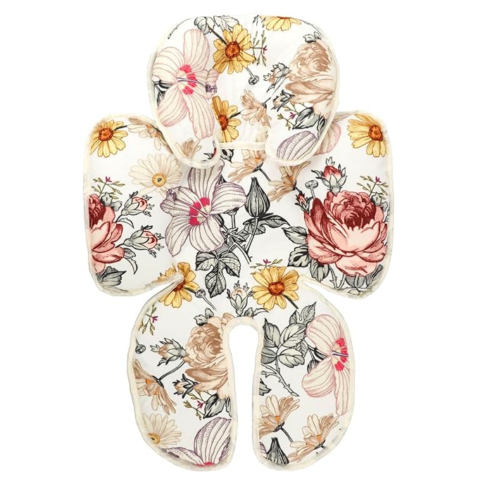 Floral Baby Car Seat Head and Body Support,2-in-1 Reversible CarSeat Insert,Soft Cushion for Carseat, Stroller, Swing, Bouncer, Vintage Flowers