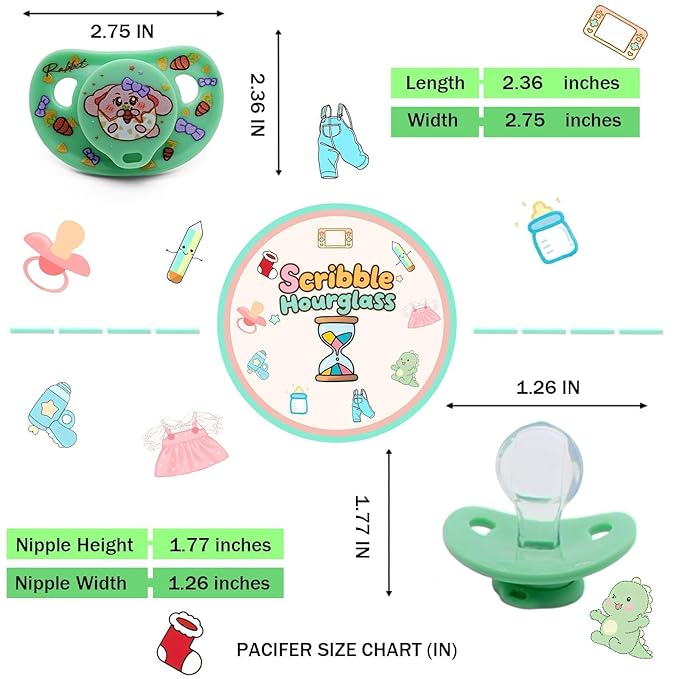 Adult Pacifier for Anxiety: Cute Paci Large Shield for Sleep - Handle Binky with Pacifier Holder Clips Cute Rabbit Green