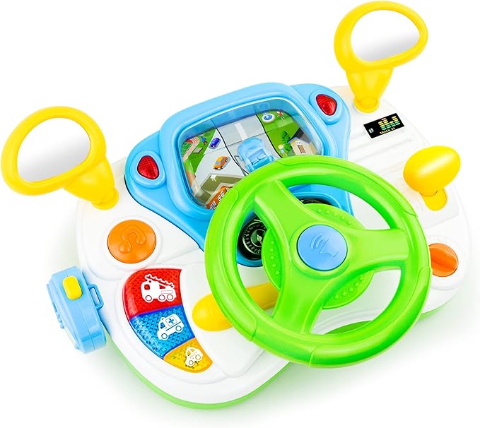 Love&Mini Steering Wheel Toys for Girls Boys - Baby Car Toys with Light and Music, Simulation Driving Learning Educational Toy for 12M+ Year Old Boys Girls Birthday and Xmas Gifts
