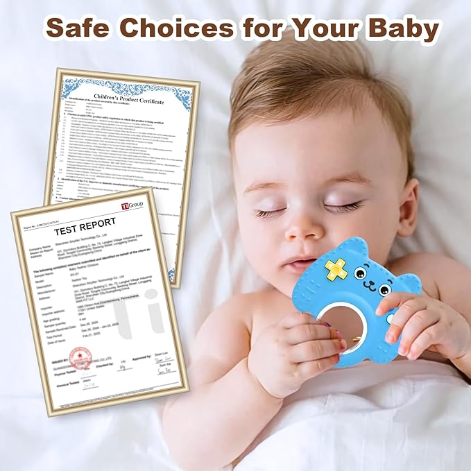 HAILI XMGQ Teething Toys for Baby, Sensory Baby Chew Toy, Rattle Ring Teether Toys for Babies 0-3-6-12 Months, Silicone TV Remote Control Shape for New Baby Gift (Blue)
