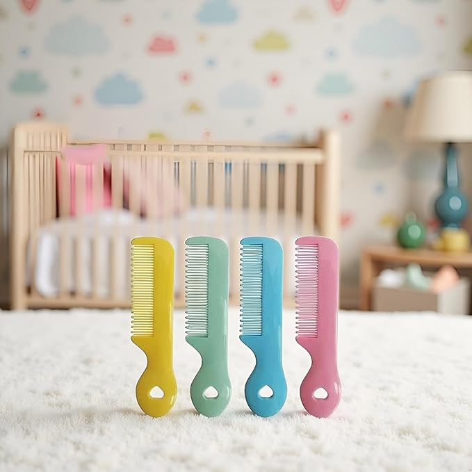4Pcs Colorful Tip Bristles Baby Cute Comb Baby Grooming for Sensitive Scalp Skin, for Nursery Newborn Infant Girl Boy Kids Comb Baby Grooming (Round)