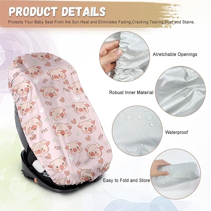 XYZCANDO Pig Print Car Seat Covers for Babies Cute Car Seat Cover Baby Travel Easy to Install Car Seat Sun Cover for Baby Replacement Infant Car Seat Protector Toddler Car Accessories 2025