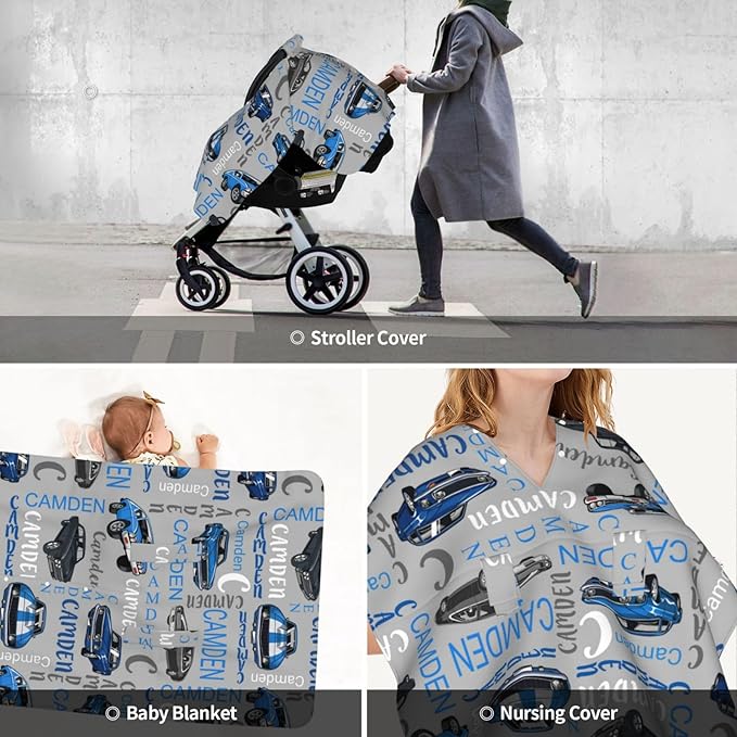 Personalized Baby Car Seat Canopy for Babies with Name, Custom Car Stroller Car Seat Covers for Boys, Minky Nursing Carseat Cover for Breastfeeding, Car Seat Canopies for Infant Newborn