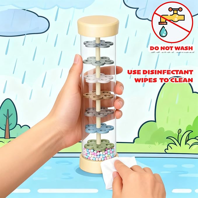 Rain Stick Baby Toy, Montessori Baby Toys for 6–12 Months & 1 Year Old, Wooden Sensory Baby Rattle with Rainmaker Sound, Gentle Shake Volume Control & Extended Play Time – Infant Musical Toy