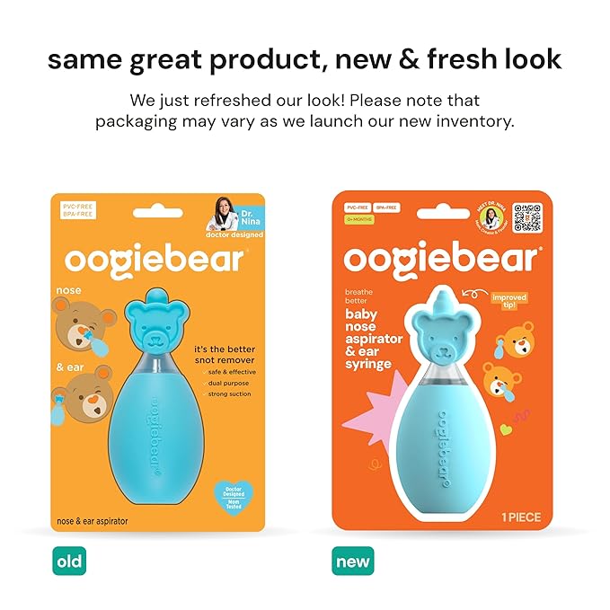 oogiebear: Baby Nasal Aspirator - Safe Booger & Earwax Remover for Newborns, Infants, Toddlers - Better Syringe, Airtight Suction, Nose Sucker - Essential Baby Stuff, Diaper Bag Must-Haves, Blue