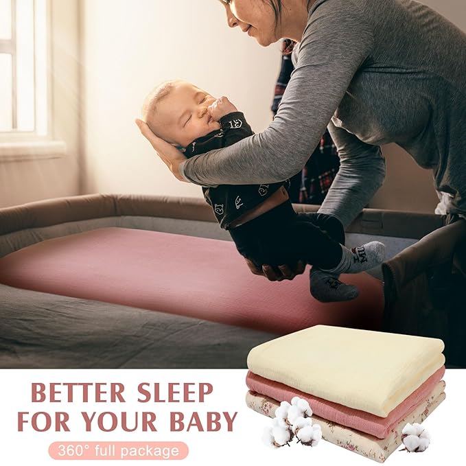 Newwiee Muslin Baby Lounger Cover 3 Pack Organic Cotton Removable Lounger Cover Soft and Breathable Nest Replacement Baby Slipcover for Newborn Infant Boys Girls(Pink, White, Beige,Floral)