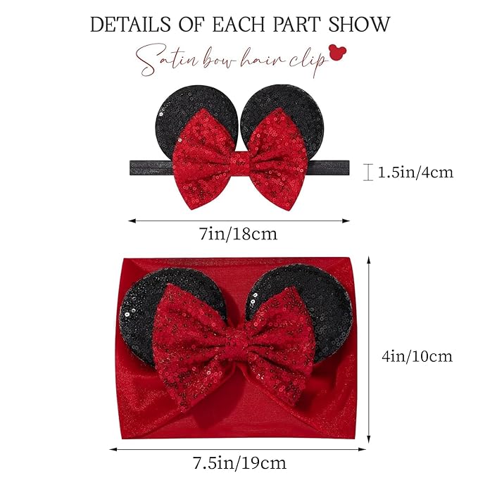 choicbaby Baby Girl Headbands Mouse Ears Headwrap with Sequin Polka Dot Bow Soft Stretchy Nylon Hair Bands for Newborn Infant Baby Toddler Girls- Pack of 4