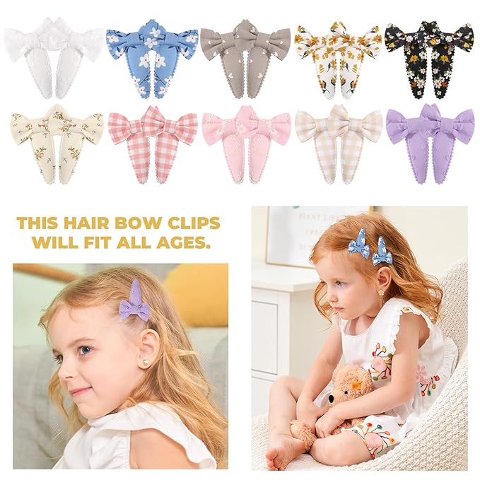 YHXX YLEN 20PCS Baby Hair Bows Clips for Girls, 2inch Floral Print Non Slip Snap Hairpins for Hair Barrettes Hair Accessories for Baby Toddler Girls Kids