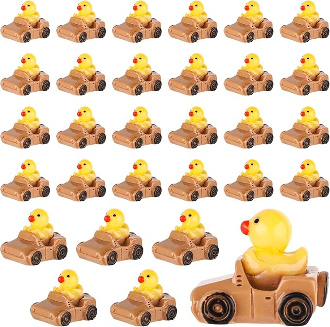30pcs Tiny Duck Figurines, Brown & Yellow Resin Little Ducks in a Car Cute Small Duck Figures Floater Ducks Mini Car Ducks Decoration for Home Office Garden